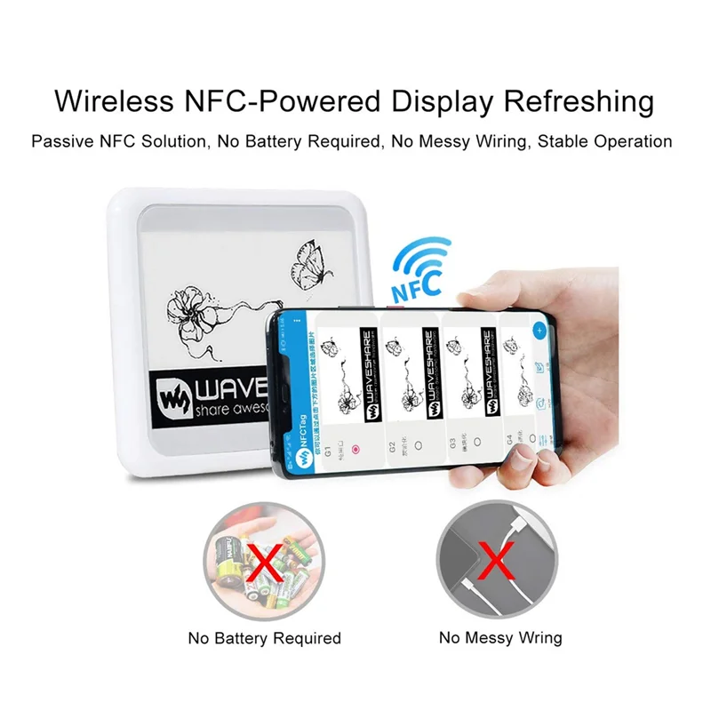 

A52TWaveshare 4.2 Inch Wireless NFC-Powered EPaper Eink E Paper E-Ink Display Screen Module for Mobile Android APP, No Battery