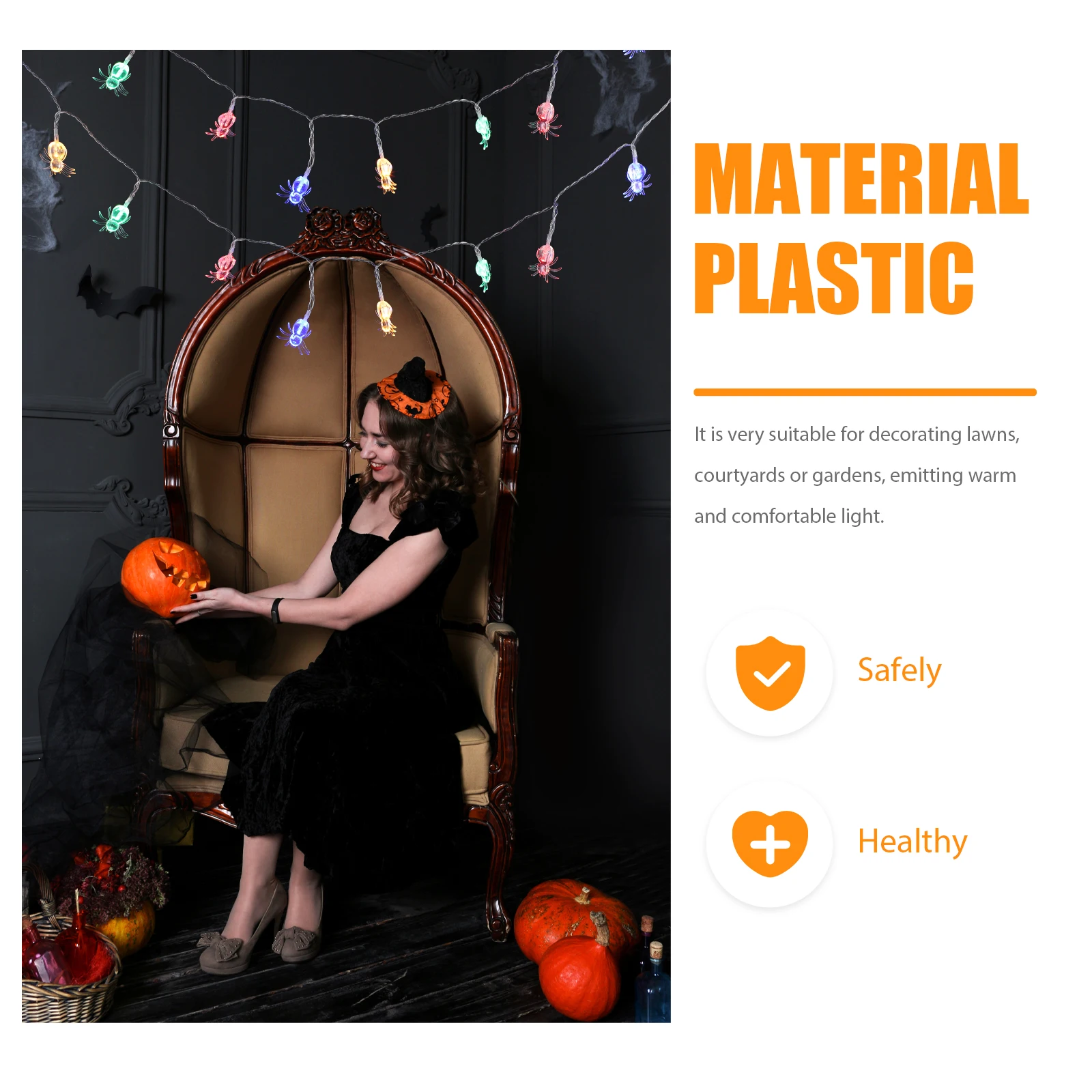 

Colorful Spider String Lights Decorative Party Halloween LED Light String Operated Festival Lamps Plastic Material Easy