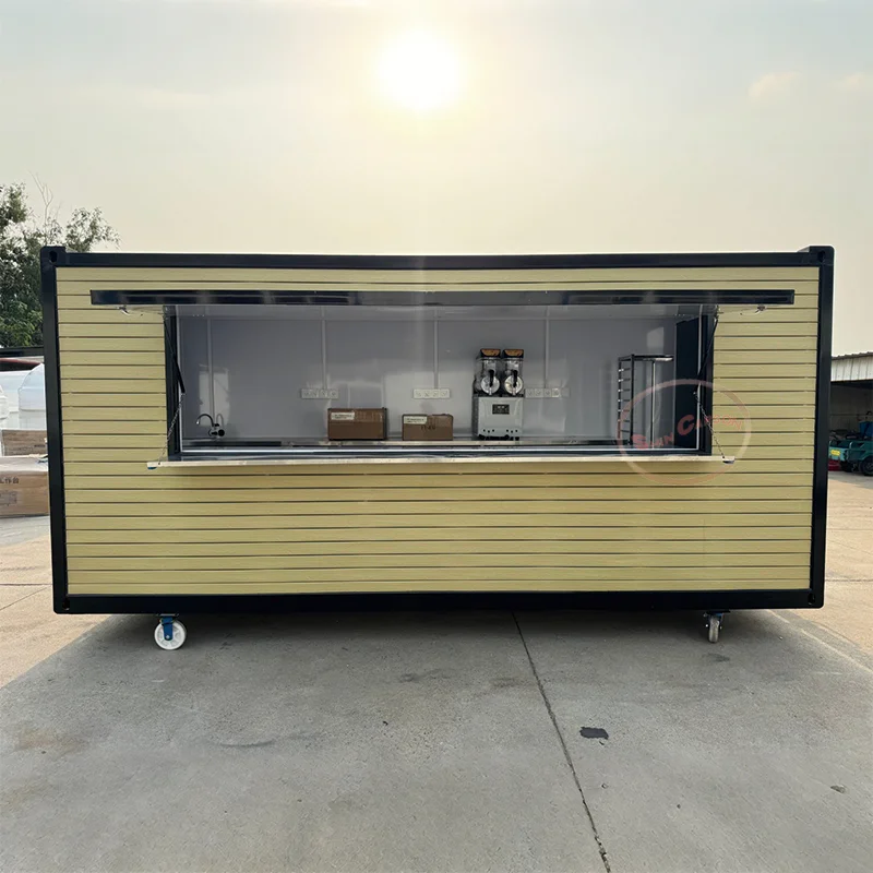 

Light Yellow Wooden Board Small Universal Wheels New Food Truck with Grill Small Donut Food Trailer Customization Accepted