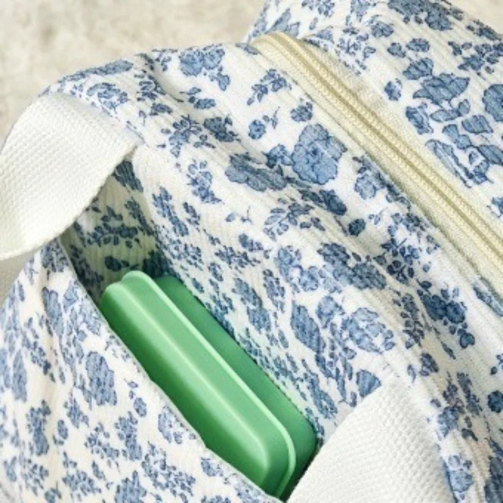 Floral Print Insulated Lunch Bag Aluminum Foil Liner Insulated Lunch Tote Bag Reusable Quilted Large Capacity Lunch Bag