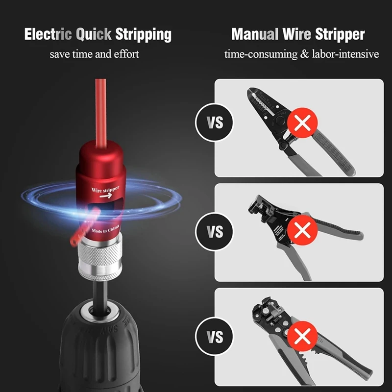 DTA5 Drill-Operated Wire Stripper and Twister Tool 4Pcs, Portable Wire Stripping Drill Bit for 9-14 AWG, Adjustable Length, for