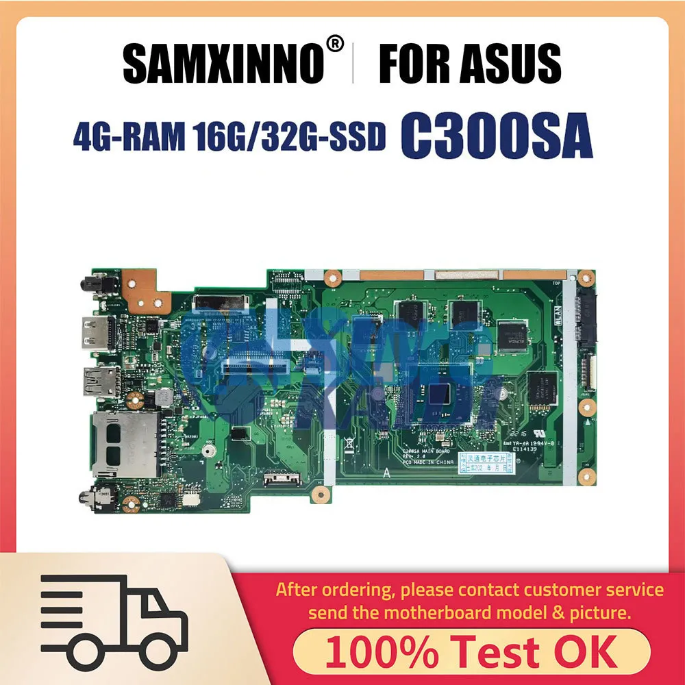 Notebook Motherboard For ASUS Chromebook C300SA C300 C300SA C300S Laotop Mainboard N3060 CPU 4G-RAM 16G 32G-SSD Systemboard