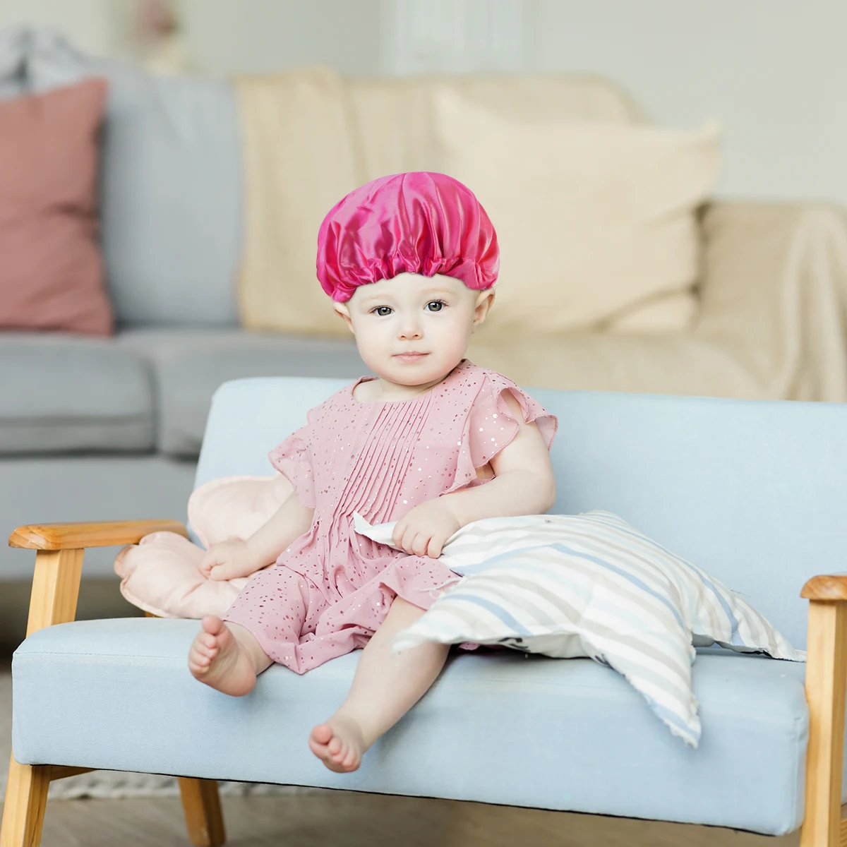 

3pcs Kids Satin Elastic Toddler Hats 100 Polyester Newborn Sleep Bath Adjustable Hair Cap Protect Hair Tidy Shower Cap