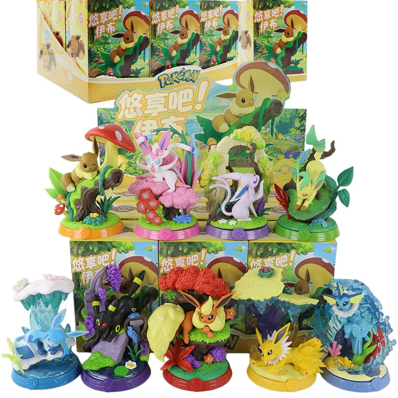 Pokemon Enjoy It Serie Eevee Eeveelution Sylveon Glaceon Leafeon Vaporeon Umbreon Actionfigur Spielzeugpuppe Überraschungs-Blindbox Geschenk