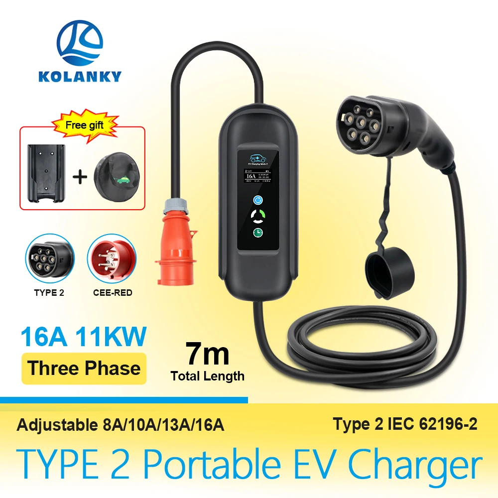 

Портативное зарядное устройство для электромобиля, 11 кВт, 16 А, тип 2