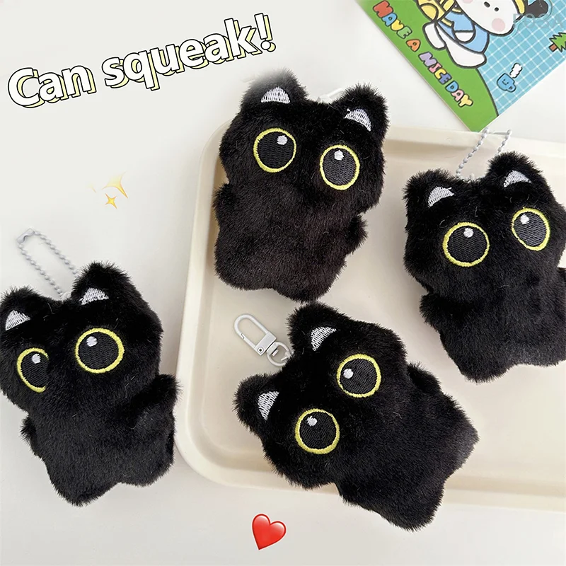 

1PC 12cm Cute Black Cat Plush Toy Keychain Cartoon Kitten Soft Stuffed Doll Pendant Car Key Ring Backpack Bag Decor Kid Gift