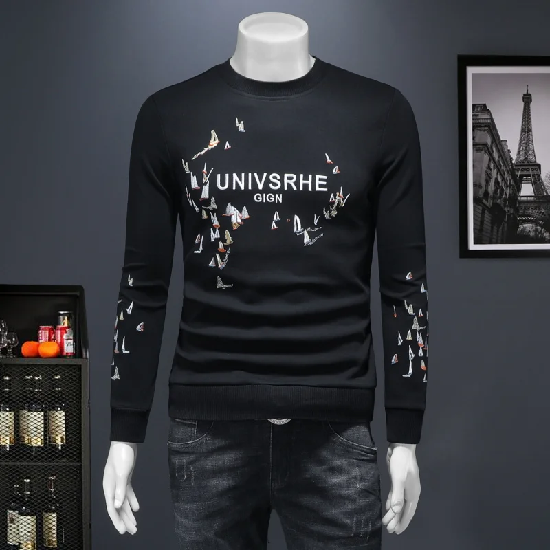 

Мужской модный осенне-зимний свитшот с длинным рукавом и круглым вырезом, свободный повседневный свитшот, базовая кофта, удобная хлопковая толстовка с вышивкой.