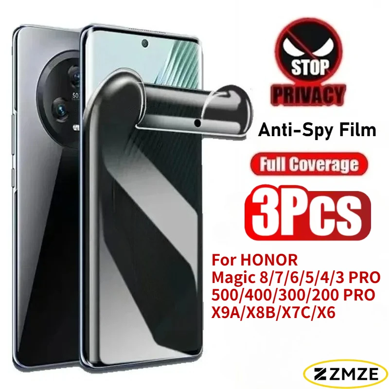 2 Películas Protetoras de Tela Anti-Espião de Hidrogel (Não Vidro) para Honor Magic 8, 76, 5, 4, Pro8b, X8a, X9c, X6b, 500 Pro, 400 Pro