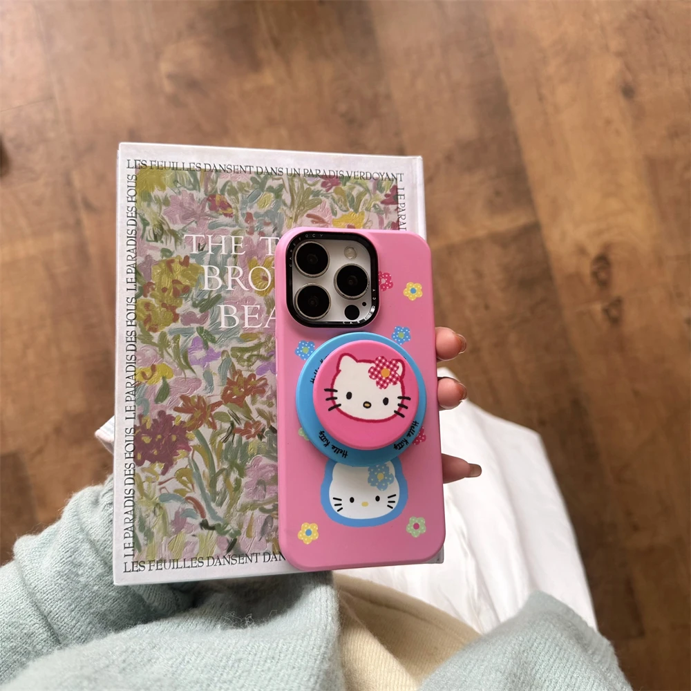 

Cute Cartoon Sanrio Hello Kitty Magnetic Grip Holder Magsafe Wireless Charge Phone Case For iPhone 16 15 14 13 Pro Max Cover
