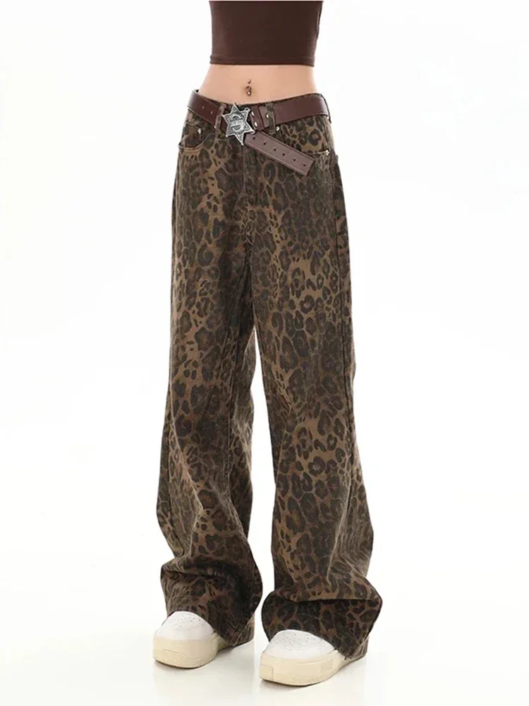 Женские прямые брюки Y2K с широкими штанинами, Стильные Простые брюки с завышенной талией в стиле хип-хоп, модная уличная одежда из денима, свободные
