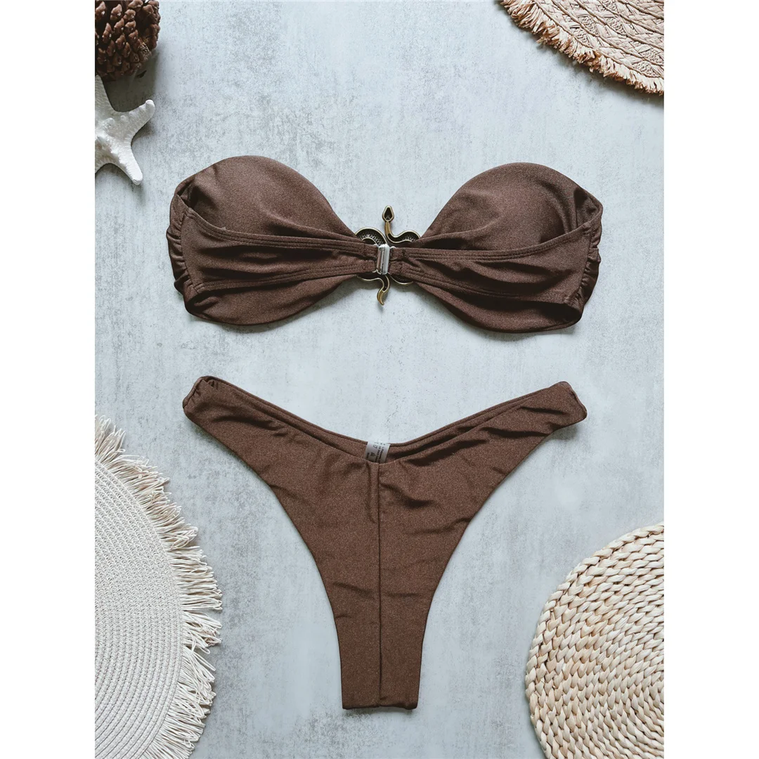 10 Farben Bandeau Metall-Schlangen-Bikini Damen-Badeanzug Zweiteiliger Bikini-Set mit Polsterung Badebekleidung Badeanzug V8249 – Detail 25