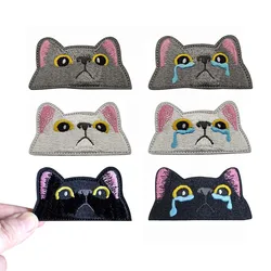 3.7*7CM/ Black,White,Gray Funny Cat Expression Badges Embroidery Hook and Loop Patches Tactical Stickers On Backpack,Armband