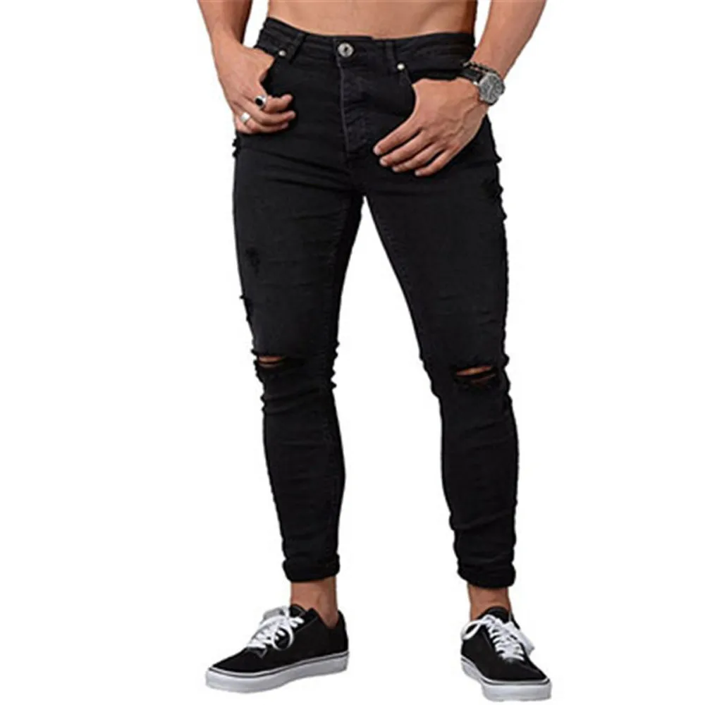 

Mens Stretch Denim Pants Distressed Ripped Slim Fit Jeans Trousers Streetwear Women Pants Parachute Pants