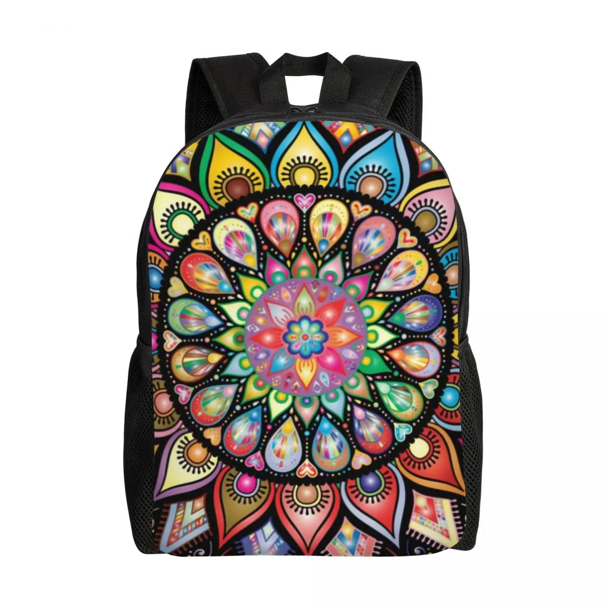 

Custom Colorful Lotus Mandala Backpacks for Men Women College School Students Bookbag Fits 15 Inch Laptop Buddhism Flower Bags