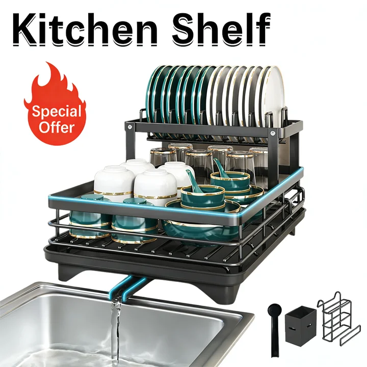 2 Tier Stainless Steel Dish Drying Rack Organizer