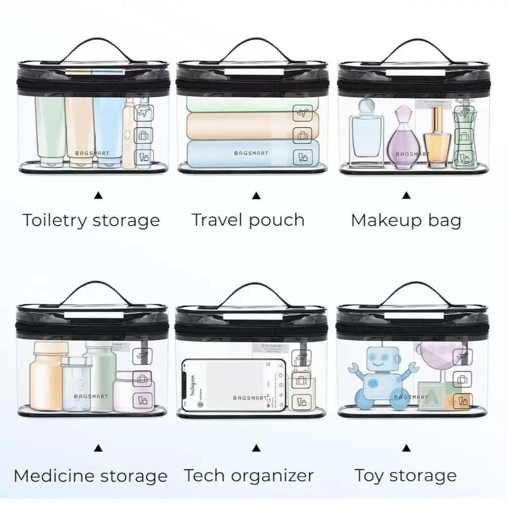 Portable Clear Toiletry Bag PVC Large Capacity Cosmetic Organizer Thickened Waterproof Travel Storage Bag