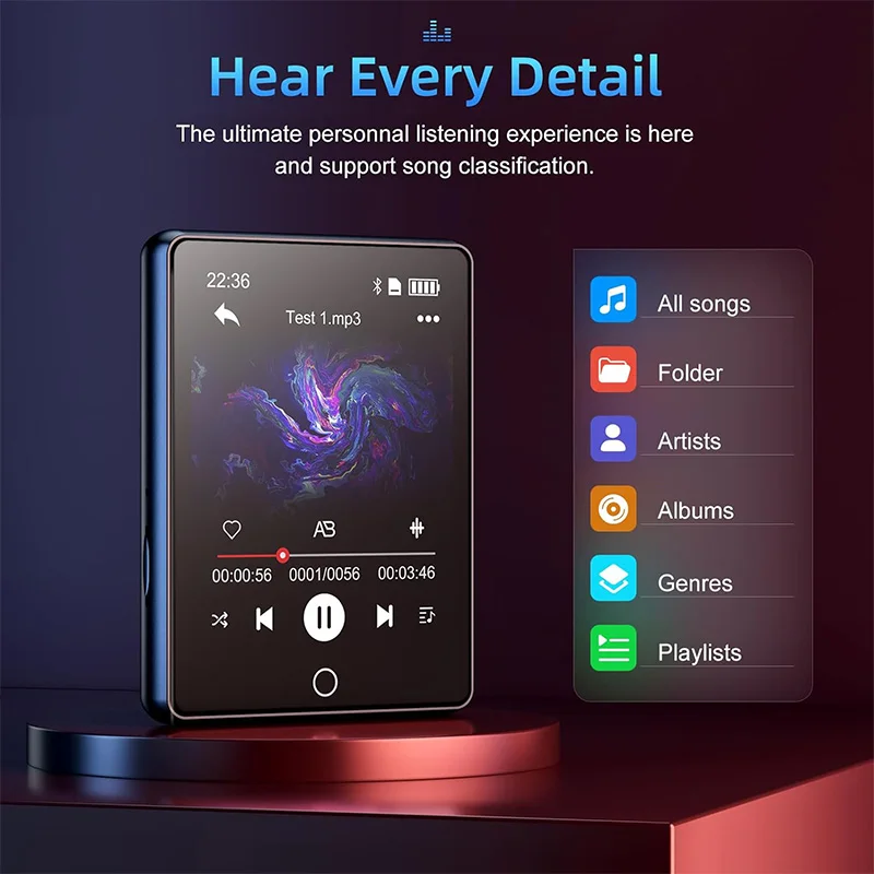 A6 32GB Lossless Sound 2.8'' Touch Screen Bluetooth MP3 Player With Speaker,Voice Recording,Supports Up To 128GB TF Car