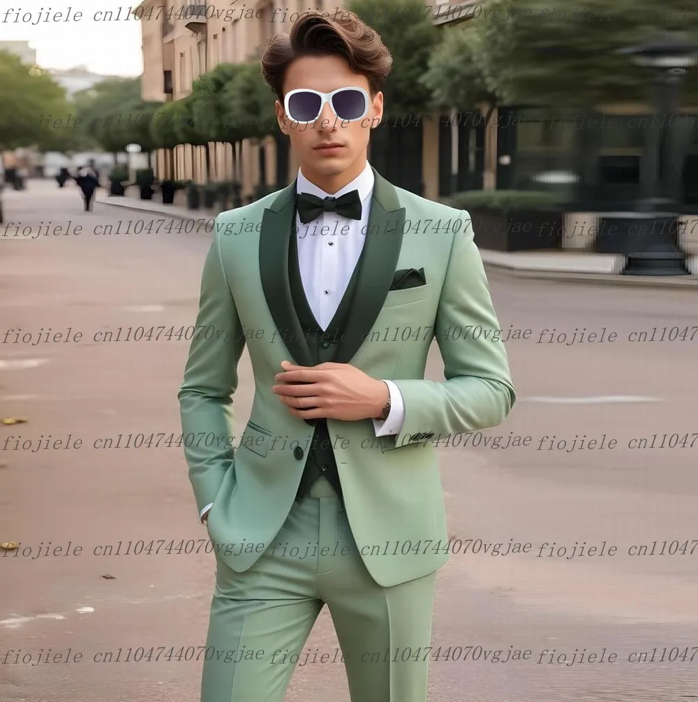 

Light Green And Dark Green Men Suit Formal Wedding Party Groom Business Male Tuxedos Customized 3 Piece Set Jacket Vest Pants
