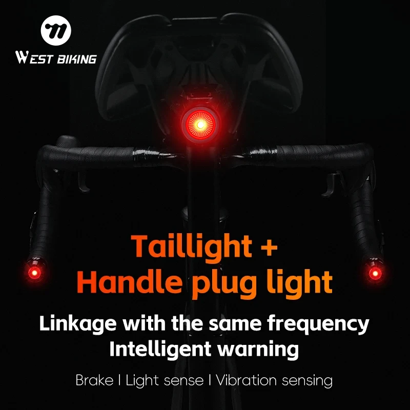 WEST BIKING Bicycle Light Intelligent Brake Sensing Bike Rear Light Handlebar End Plug Light Cycling Light Bike Accessories