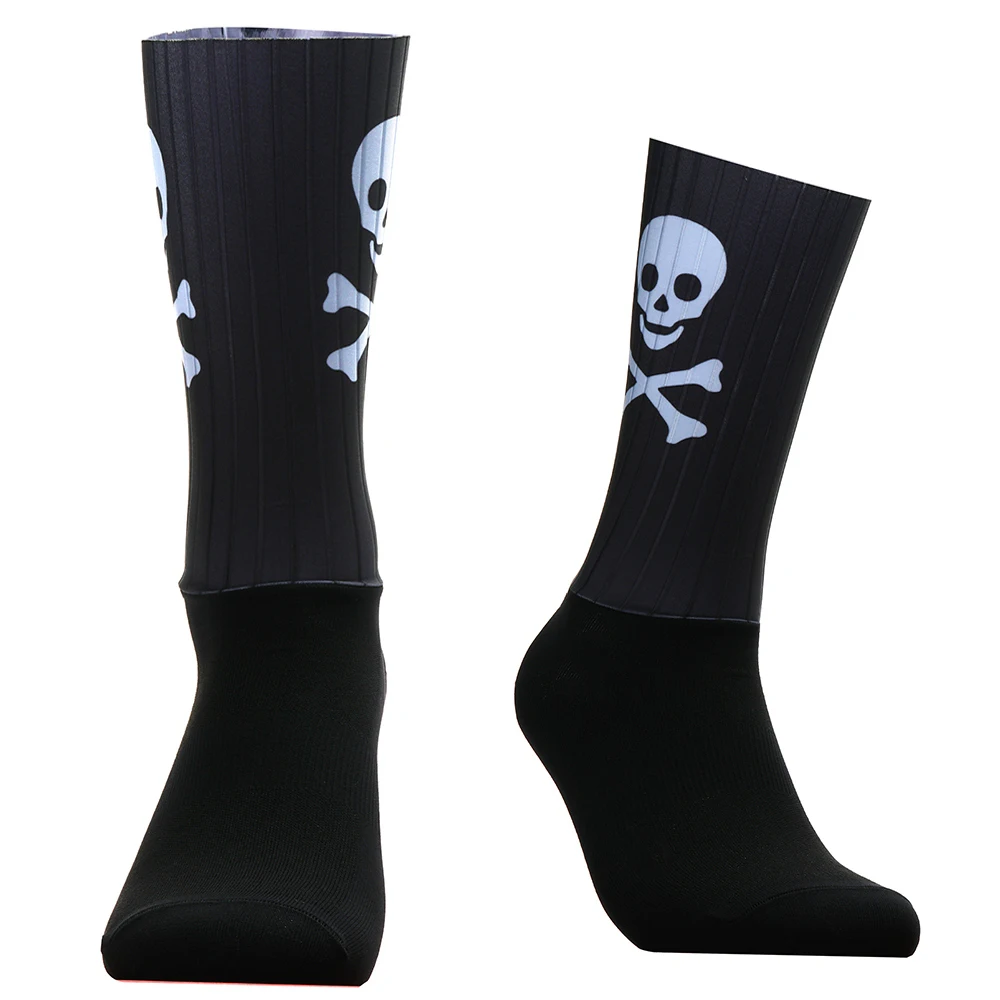 Outdoor New Aero Skull Sports Pro Calzini da ciclismo antiscivolo in silicone Calzini da bici da corsa Calzini da corsa su strada Calcetines Ciclismo