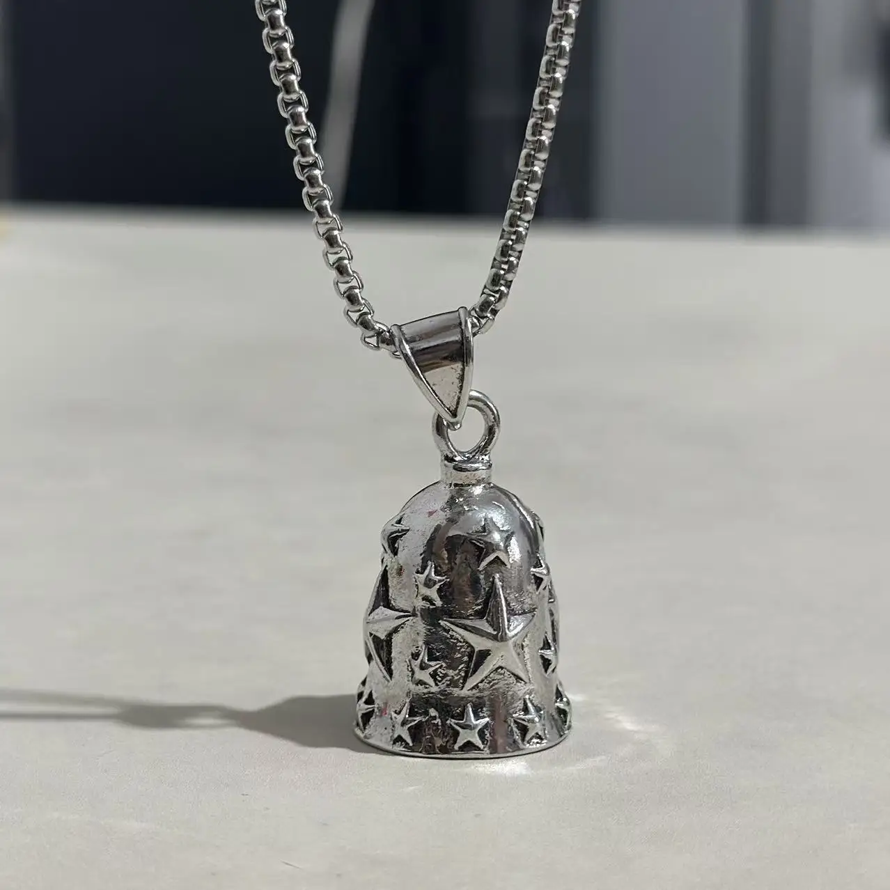 Fashion, personality, punk, versatile, five pointed star bell necklace, domineering motorcycle riding accessories
