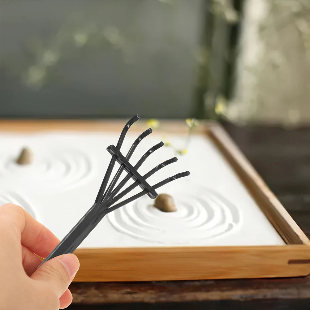 Juego de rastrillos de jardín Zen, Mini herramientas negras para casa de té, decoración de estantería, suministros duraderos de plástico, accesorios, caja de arena, 1 Juego