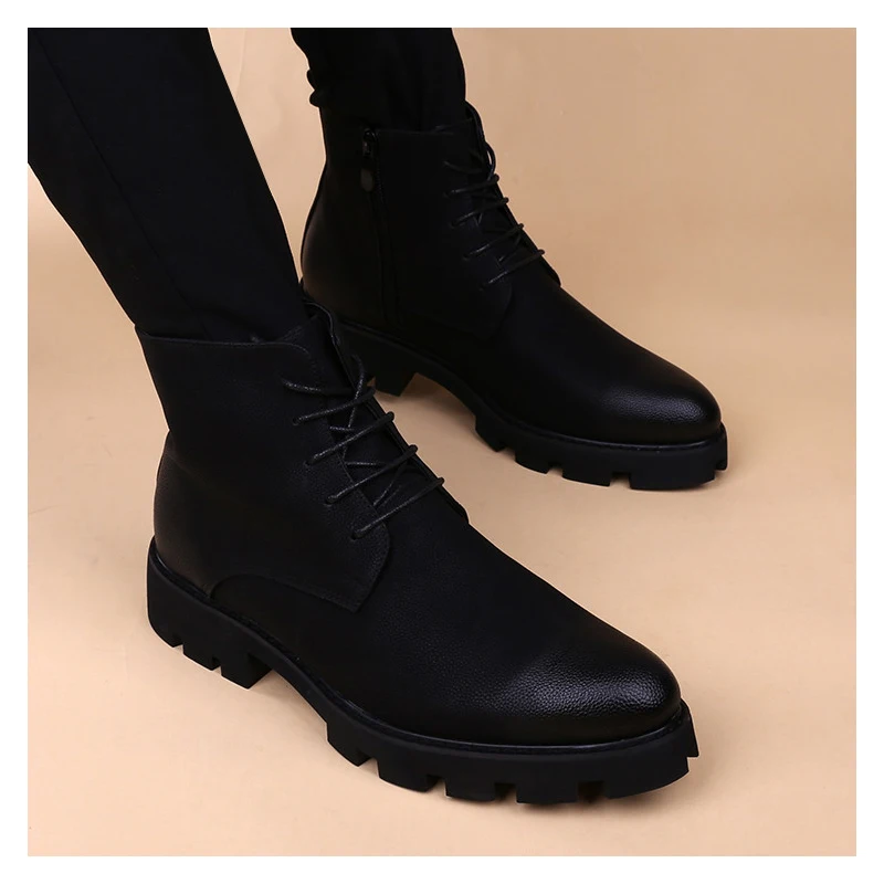 Korean designer mens leisure genuine leather boots black platform shoes vintage ankle boot autumn winter short botas masculinas