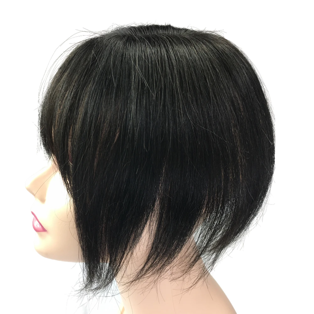 10x11cm Invisible Human Hair Toppers For Women Clip In Toppers With 3D Air Bangs Fringe Middle Part PU Scalp Wiglets Hairpieces