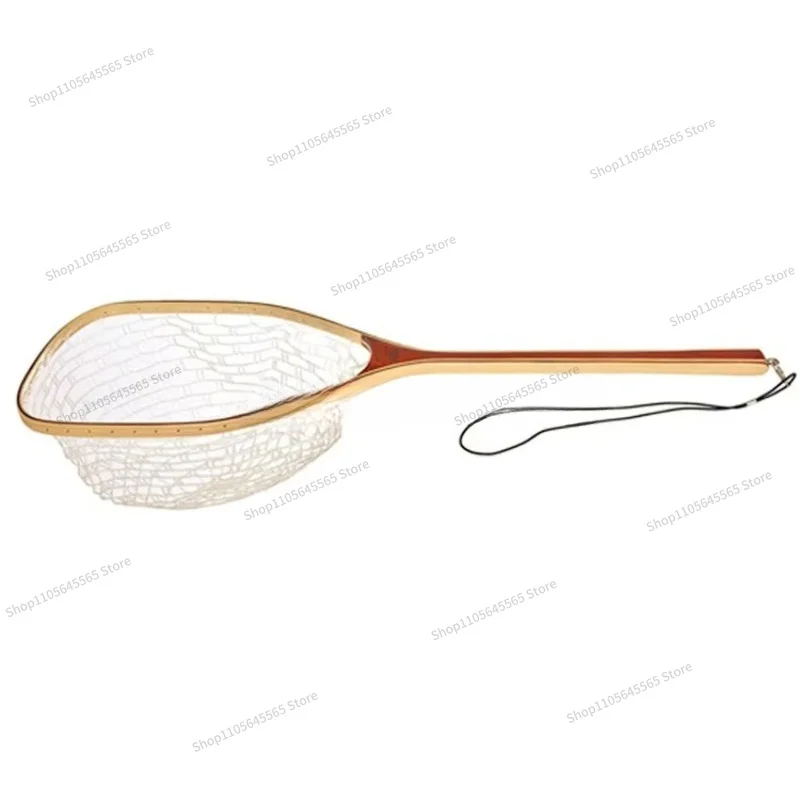 For Wooden Frame Fly Fishing Landing Net, Transparent Rubber Net Anti Fall