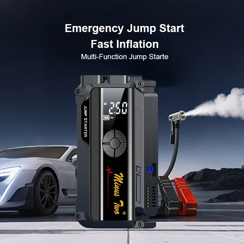 

Portable Car Jump Starter with Air Compressor, 150PSI Tire Inflator and LED Emergency Light