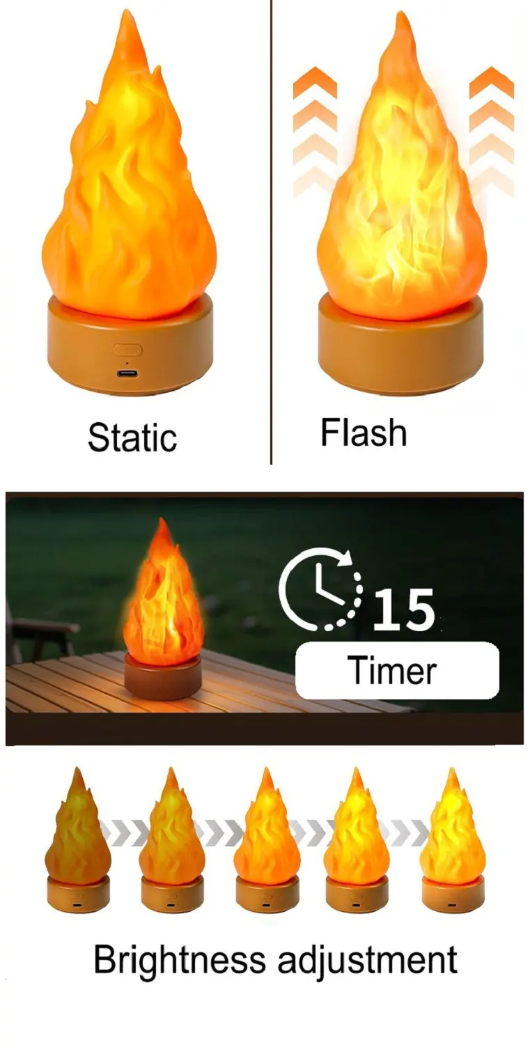 แขวนปลอมโคมไฟไฟ 3D ชาร์จ Night Light แสงสบาย 3 โหมด LED เตาผิงเทียน Apartment Patio Outdoor Camp Decor