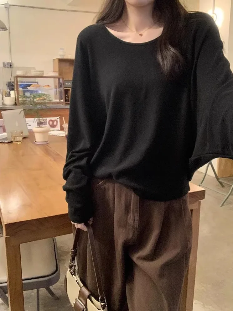 ファイオナブル ホワイト ロング スリーブ Uネック Tシャツ レディース 冬用 ルーズ ショルダー トップ インナー ウェア ベース シャツ シーウォーク ガールズ ファイオ