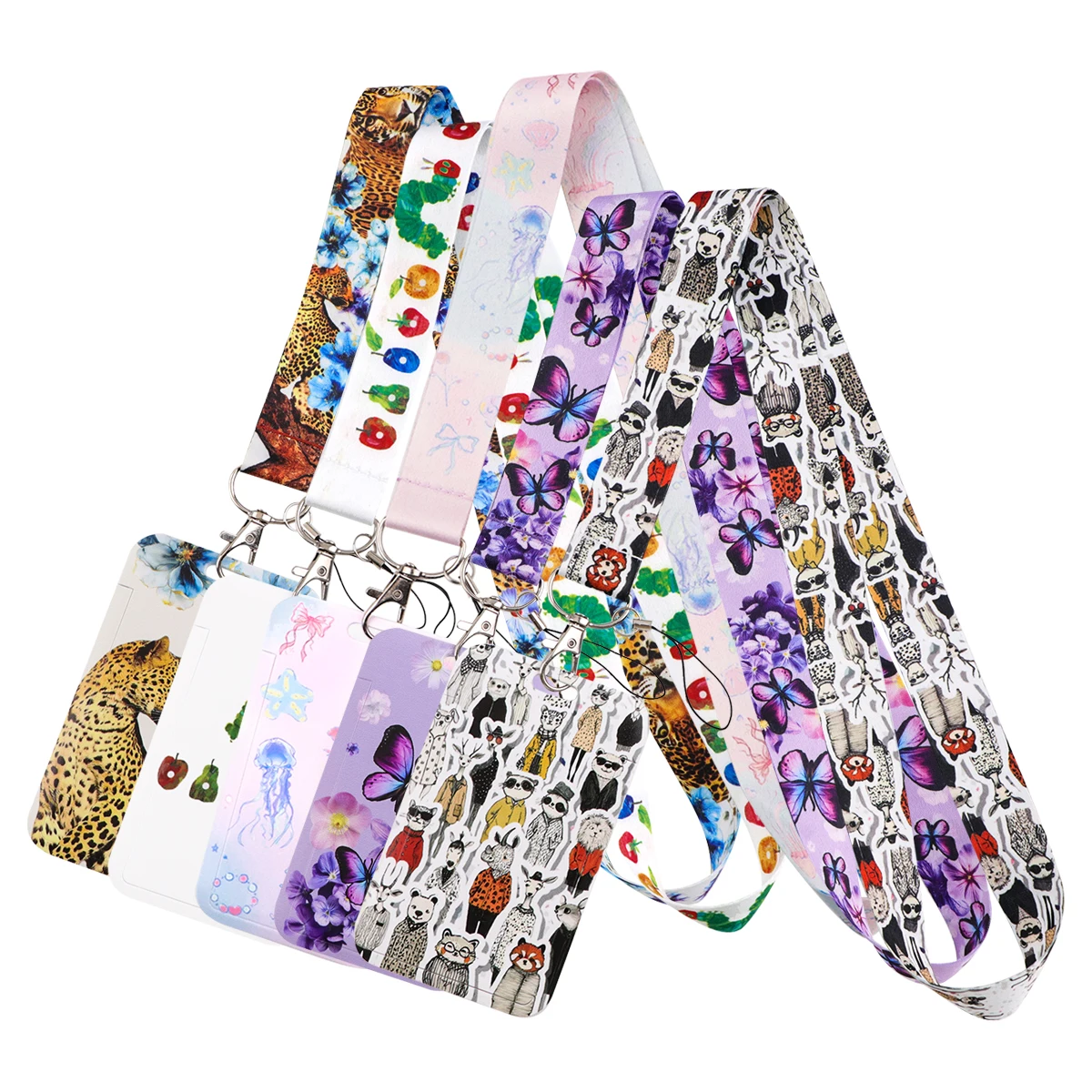 

Cute Animal Cat Lanyard Neck Strap Keychain Butterfly IDCard Cover Badge Holder Mobile Phone Hang Rope Keyring Accessories Gifts