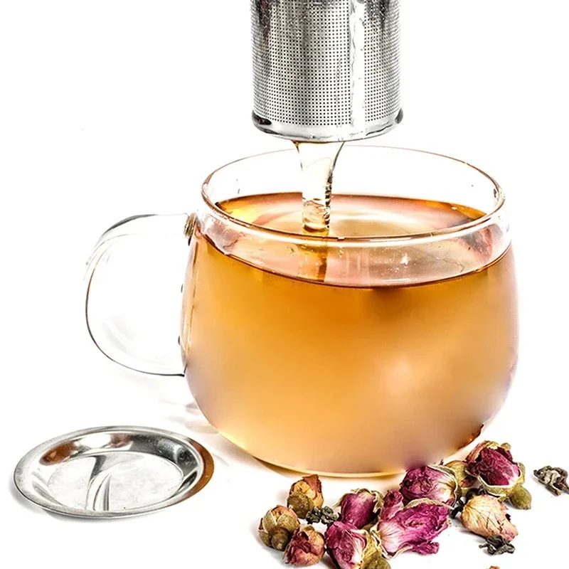 304 Infuser teh Stainless Steel, saringan daun bumbu Herbal teko dapat digunakan kembali jala Filter kreatif aksesoris dapur rumah