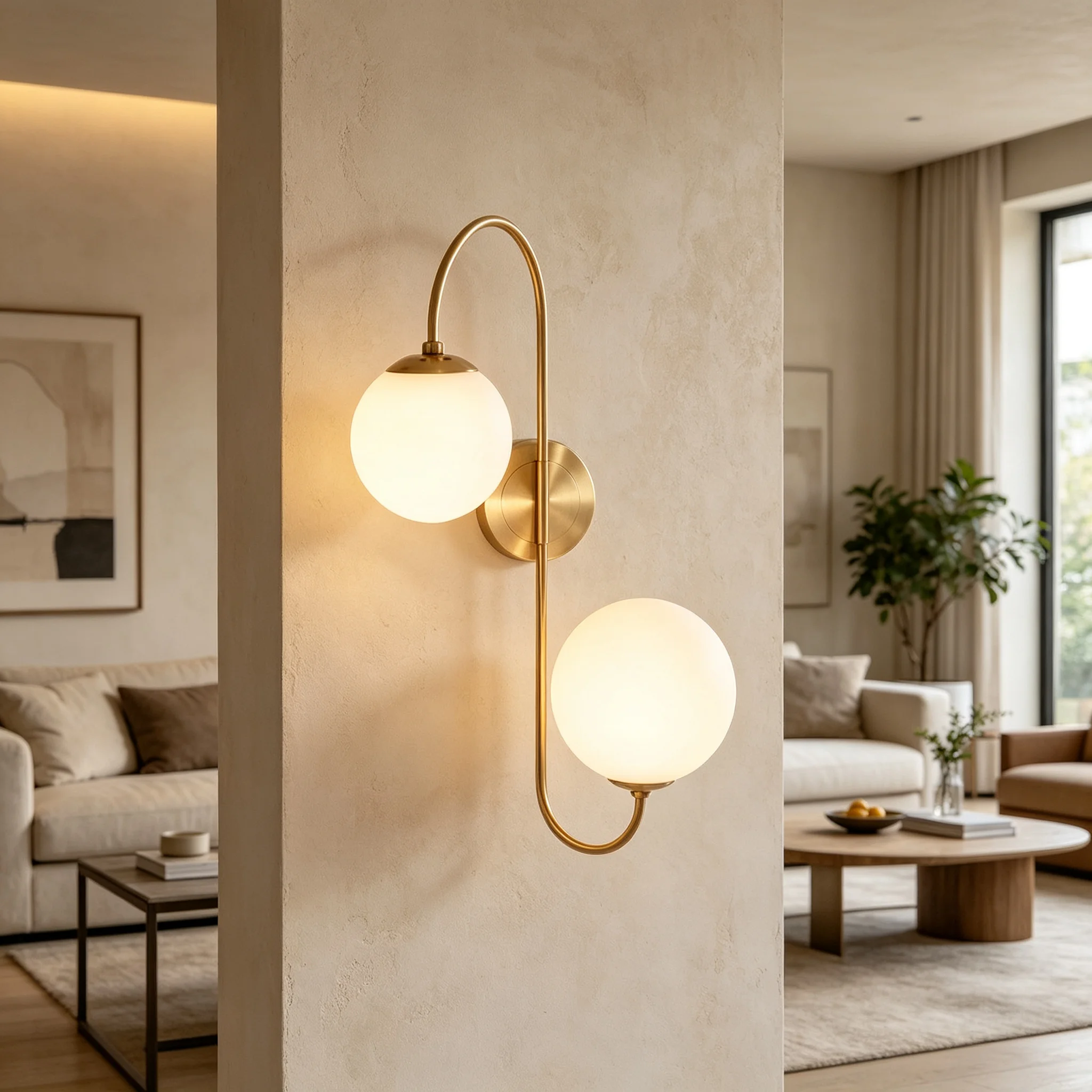 Minimalist Postmodern Style Wall Lamps Living Room Decor Illumination Staircase Led Lights Fixture Double Heads Glass Ball Lamp