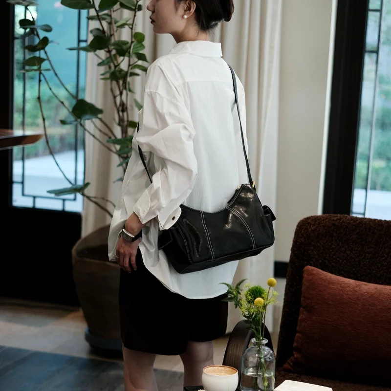 weekend shopping luxury handmade first layer cowhide women's shoulder bag fashion designer genuine leather female underarm bag