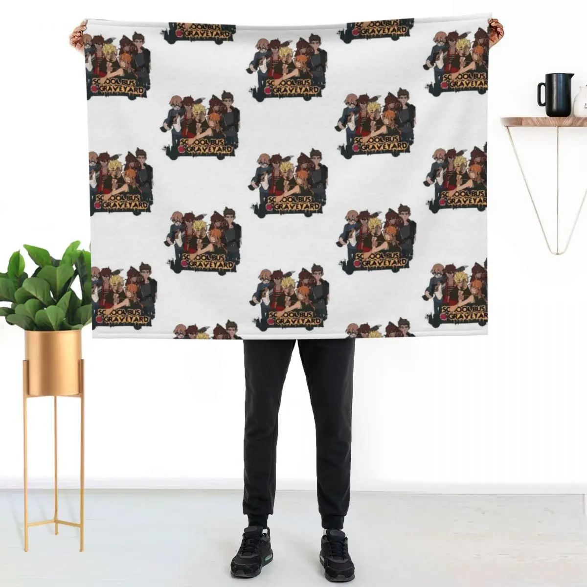 

School Bus Graveyard Friends Gang Throw Blanket Machine Washable Soft Warm Blanket