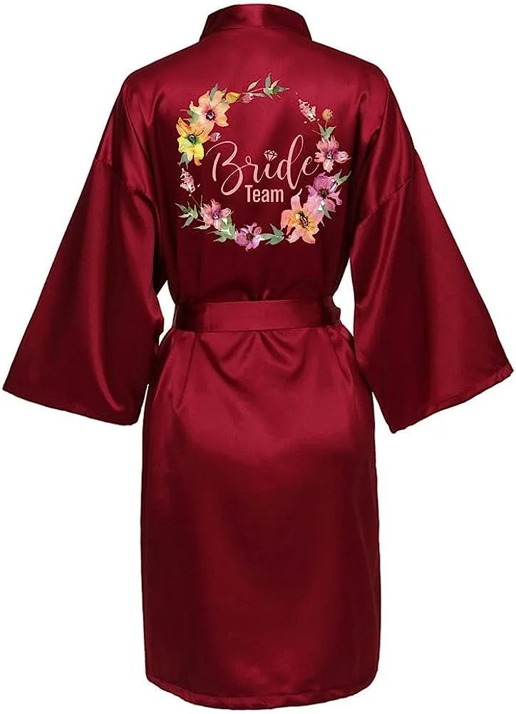 Satin Silk Robes Wedding BathRobe Bride Bridesmaid Dress Gown Women Clothing Sleepwear M006