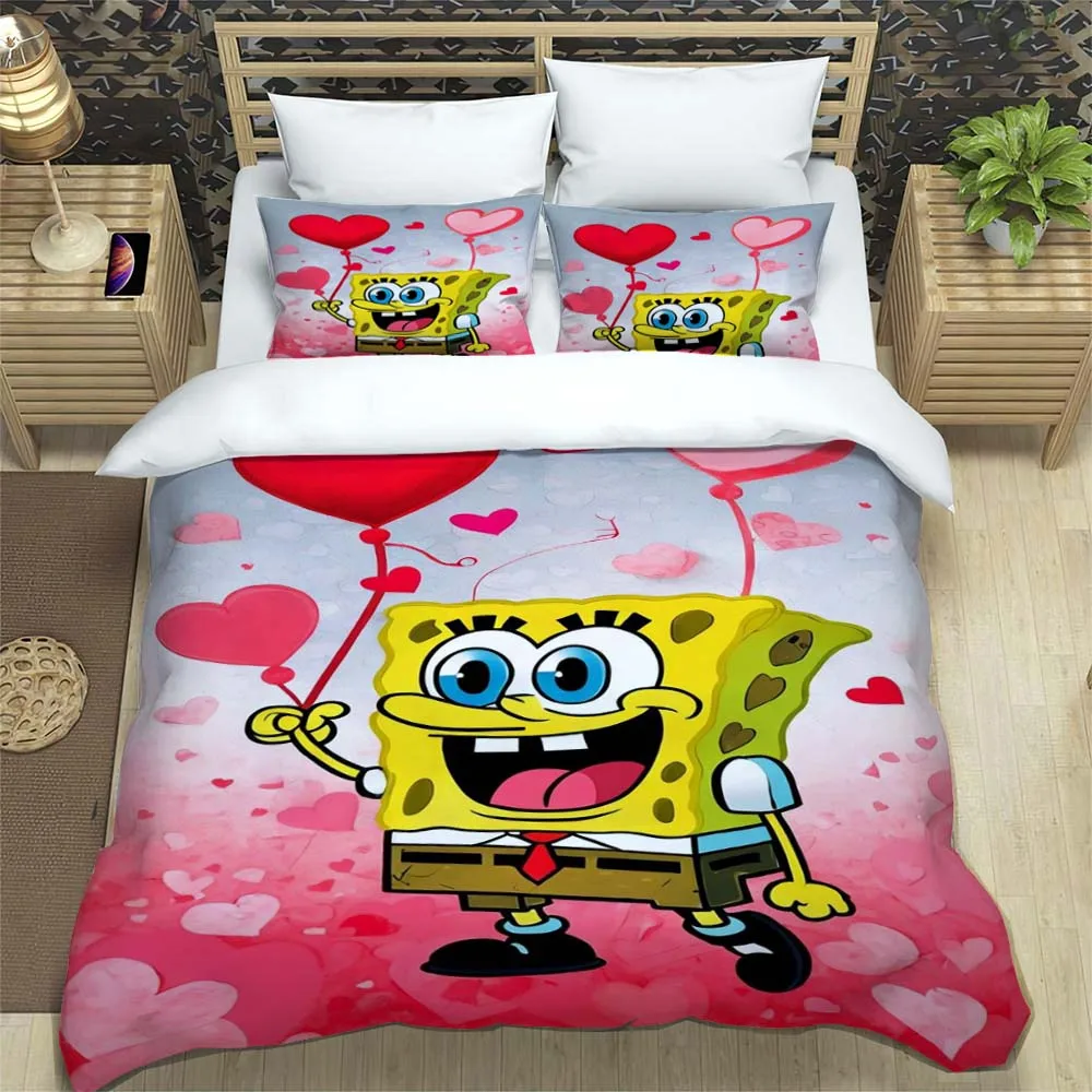 3D Sponge Bob Square Pants Printed Bedding Set, Cartoon Pattern Duvet Cover and Pillowcases, Single/Double Bed Sheet Sets, view 2