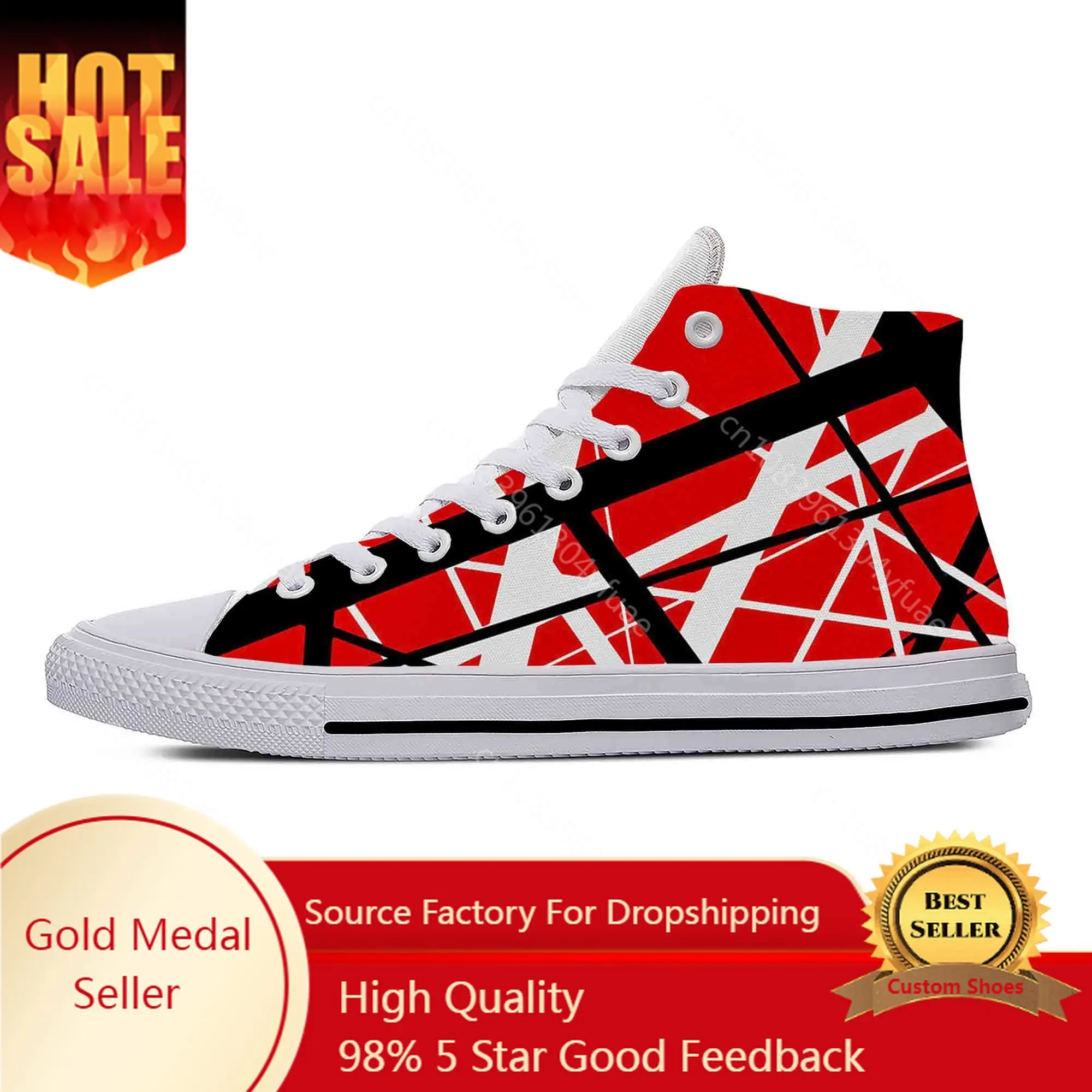 

Hot EVH 5150 Stripes Guitar Metal Rock Music Band Breathable Lightweight High Top Casual Cloth Shoes 3D Print Men Women Sneakers