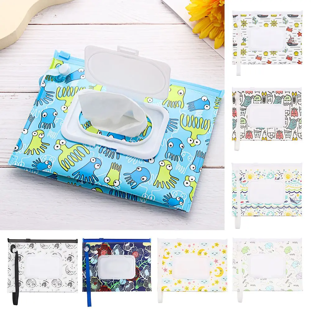 Portable Snap-Strap Baby Product Flip Cover Tissue Box Wet Wipes Bag Cosmetic Pouch Stroller Accessories Baby Product