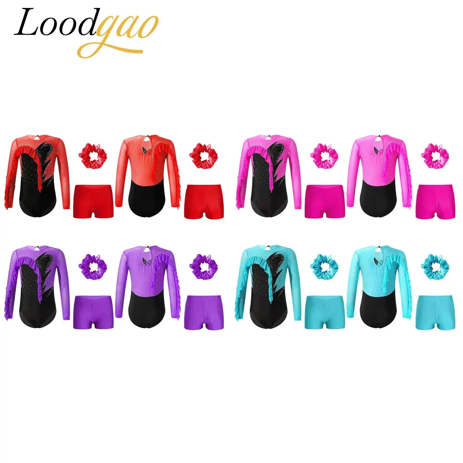 

Teens Performance Figure Skating Jumpsuits Dance Outfit Kids Girls Shiny Rhinestone Rhythmic Gymnastics Leotard Ballet Costume