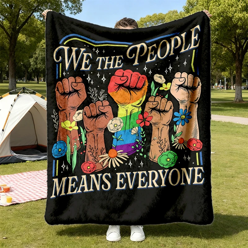 We the People Means Everyone Flannel Blanket , Pride Rainbow Flannel Throw, 4th of July LGBTQ Equality