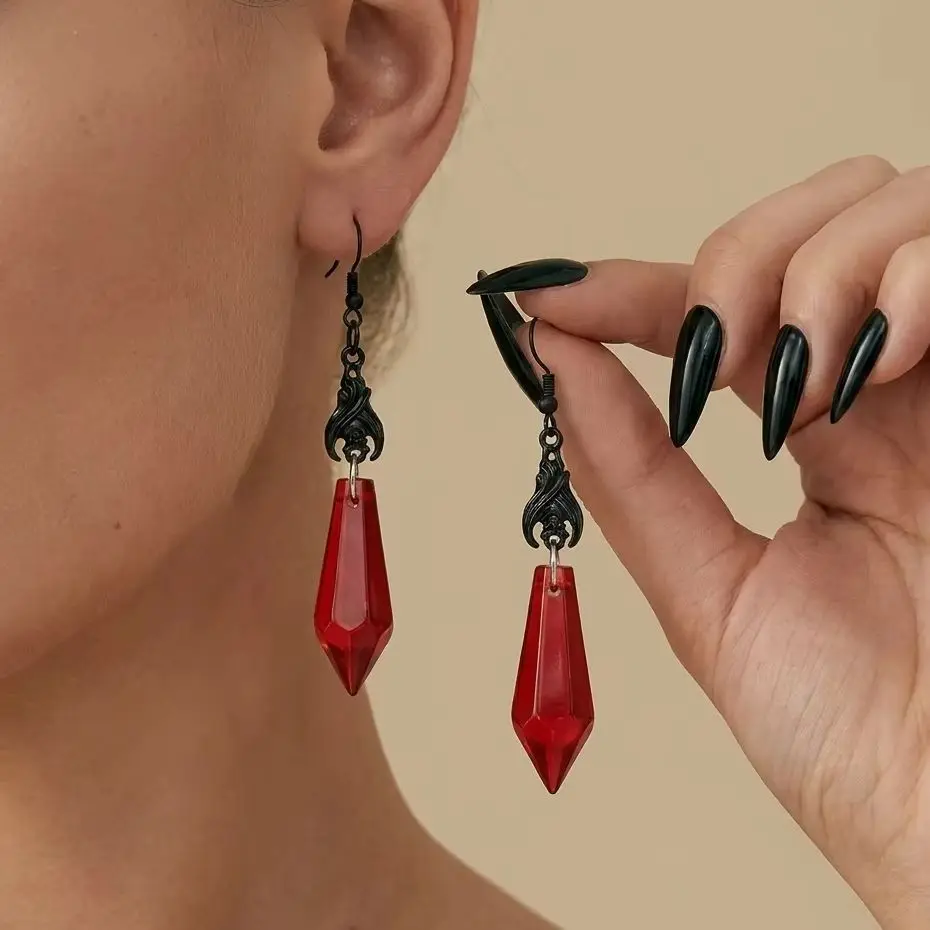 Gotische Vampir-Fledermaus Wassertropfen-Ohrringe für Damen und Herren Rote Strass Vintage Fledermaus-Ohrringe Halloween-Party-Schmuck Großhandel