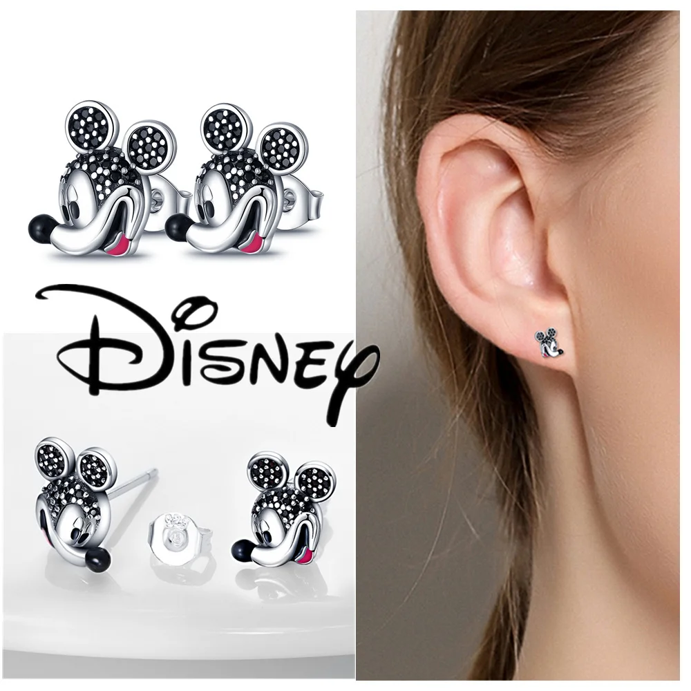 Real 925 Sterling Silver Disney Mickey Mouse Earrings Star Earrings for Women\'s Wedding and Engagement Girlfriend Birthday Gift