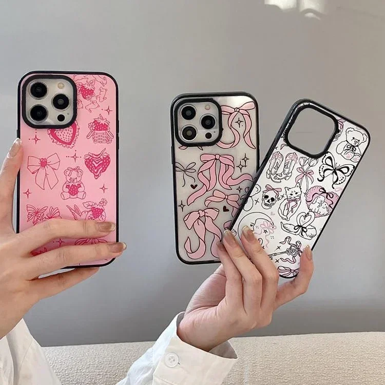 

2.0 Acrylic Skull Cat Bowknot Phone Case Cover for IPhone 11 12 13 14 15 Pro Max Case for IPhone 15 Pro Max