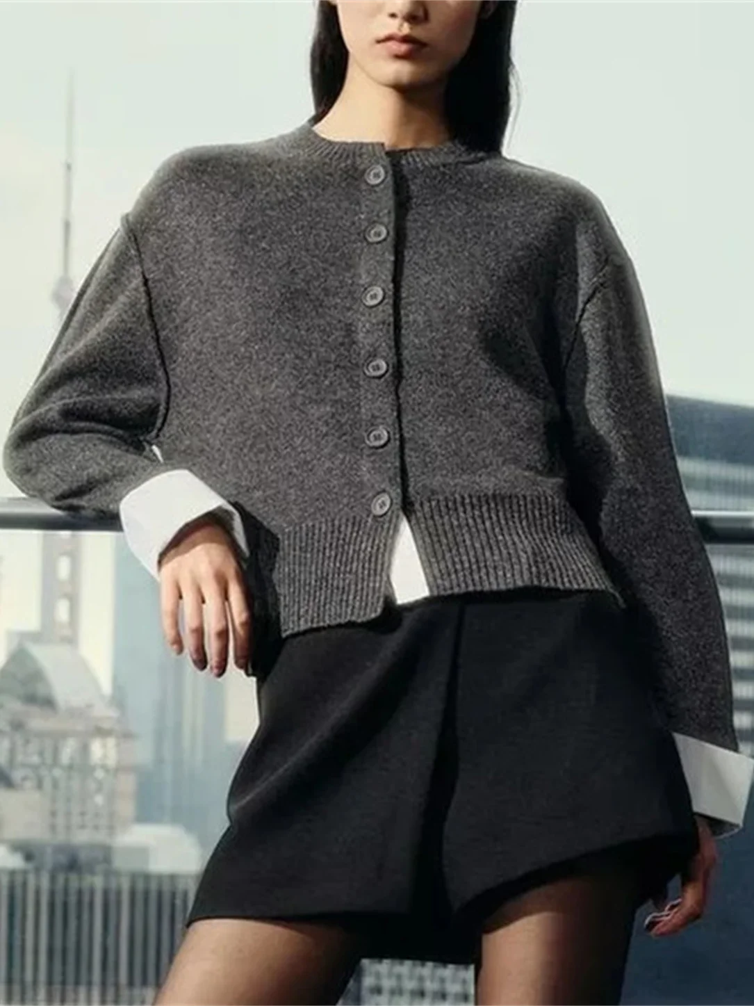 

New Autumn Women's Casual Faion Knitted Long Sve Patchwork Open Cardigan Coat Soft Comfortable Warm round Ne Button De...