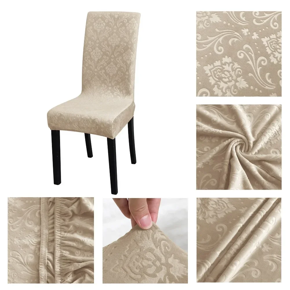 1pc Chair Cover Embossed Elastic Silver Fox Velvet Swan Velvet Chair Cover Simple and Thick Crystal Velvet Chair Set Home Decora