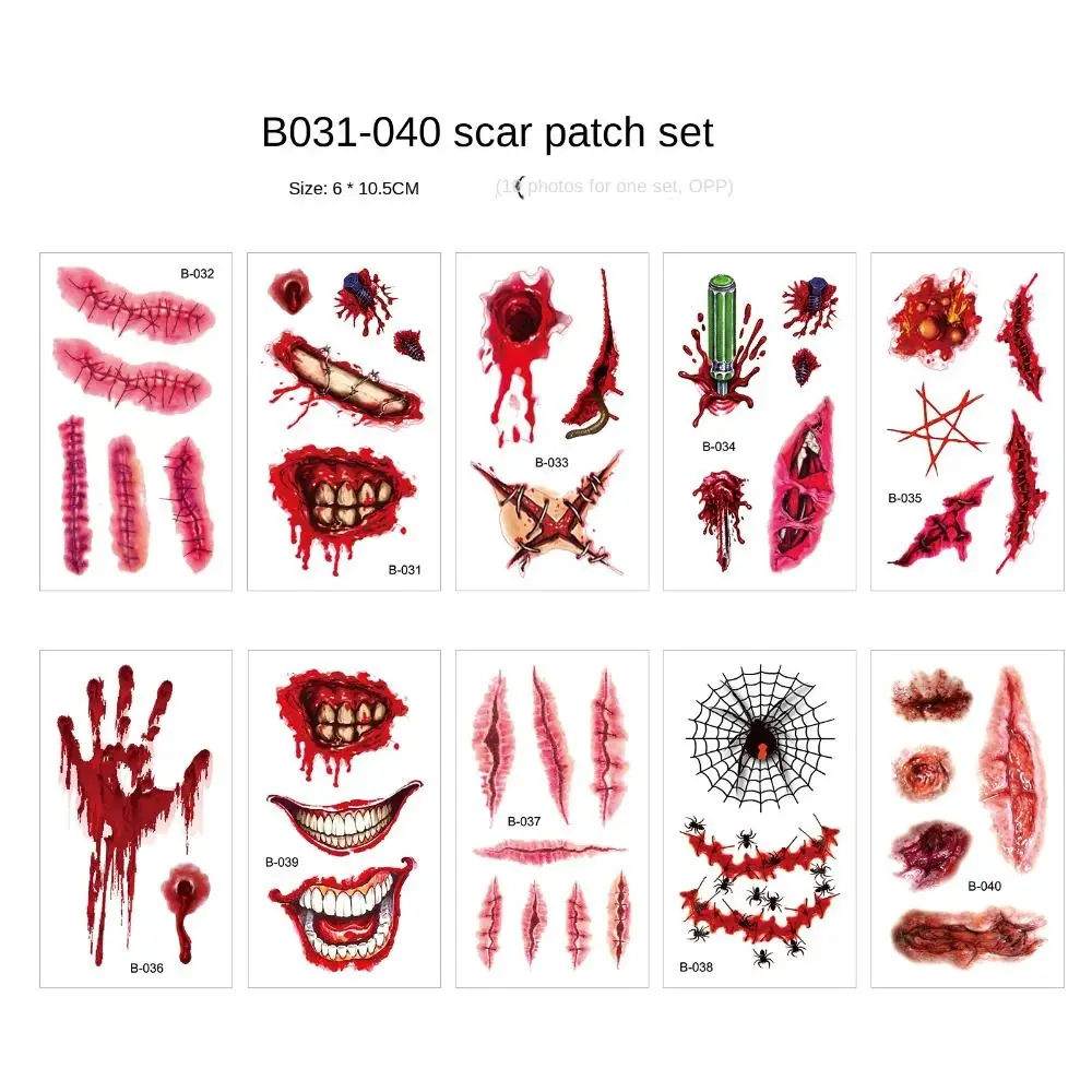 

Waterproof Halloween Horror Tattoo Stickers Bloody Makeup Zombie Big Mouth Face Sticker Scar Fake Tatto Ghost Festival