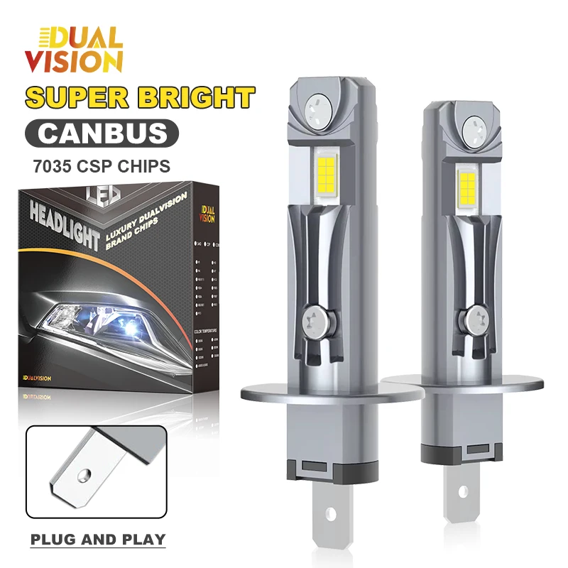 

Dualvision H1 LED Headlight High Low Beam Fog Light Mini 1: 1 Size 7035 CSP Plug and play Wireless Fanless Super Bright Bulb